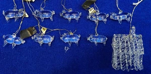 * Lot NOS Fun MINI PIG ORNAMENTS set, and CLEAR GLASS HOUSE - Picture 1 of 8