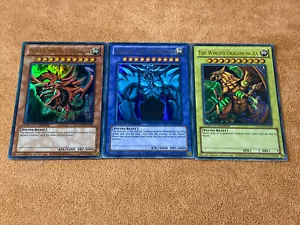 🔥Yugioh Egyptian God Cards Set Slifer Obelisk Ra Ultra Rare YGLD-ENG01 G02 G03 - Picture 1 of 2