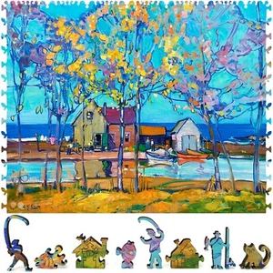 Wooden Jigsaw Puzzle for Adults by FoxSmartBox - 255 Pcs - Fishermen's Cottages - Picture 1 of 8