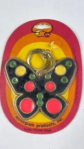 Vintage 70er Schlüsselanhänger - Schmetterling mehrfarbige Punkte - NEU VERSIEGELT - Bild 1 von 4