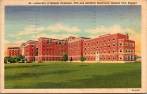 UNIVERSITY OF KANSAS HOSPITALS Kansas City, KS Leinen ca. 1940er Postkarte - Bild 1 von 2