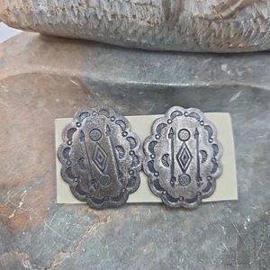 Vintage Silver Tone Southwest Stud Earrings Pierced Tribal Boho Jewelry - Picture 1 of 6