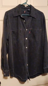 Camicia vintage Levis denim nero uomo taglia grande linguetta rossa Y2K metallo bottoni cowboy - Foto 1 di 3