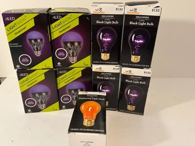 8 Black Light Bulbs and One Orange Halloween Lights 9 Total - Image 1 of 4