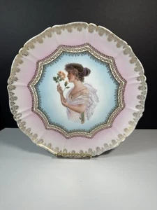 Victorian Germany Porcelain Portrait Charger Plate Elegant Lady 13" - Picture 1 of 8