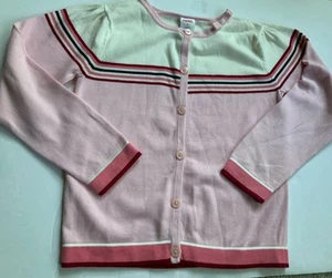 Vintage 2006 Gymboree CHERRY PIE Pink Striped Sweater Cardigan Size 7 - Picture 1 of 1