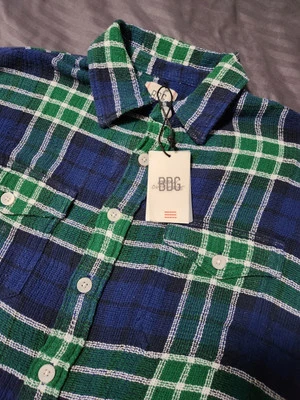 New W/ Tags BDG Open Weave Plaid Button-Down Overshirt Blue And Green Medium - Image 1 of 4