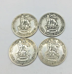 George V One Shilling Coins 50% Silver 1928 1929 1931 1932 4 Pieces CN8 P645 - Picture 1 of 10
