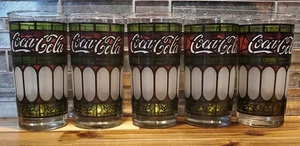 Vintage 1970s "Drink Coca Cola" Stained Glass Frosted Drinking Glasses Lot Of 5 - Picture 1 of 5
