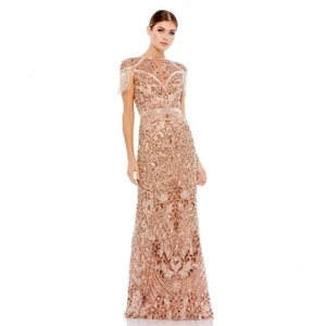 NWOT Mac Duggal Embellished Fringe Cap Sleeve Trumpet Gown - size 6 - Picture 1 of 9