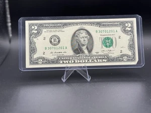 💵 2013 $2 Fancy Serial B30701201A • Patterned Number • Crisp Jefferson 💎 - Picture 1 of 2
