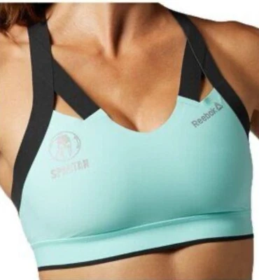 Reebok Spartan Race Sports Bra Reversible, Aqua Blue And Black Size Small - Image 1 of 4