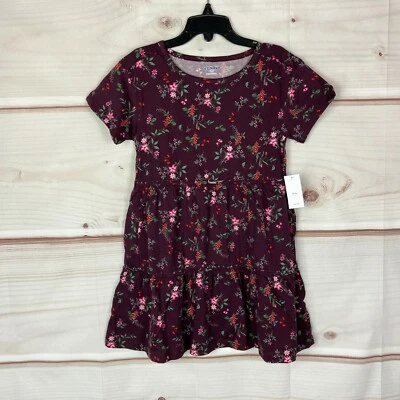 Old Navy Dress Girl XS Purple Cotton Floral Tier T-Shirt Short Sleeve Crew Neck - Image 1 of 4