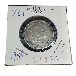 1958 Netherland 1 GULDEN AU/UNC - JULIANA KONINGIN 0.720 Silver Coin KM#184 - Picture 1 of 4