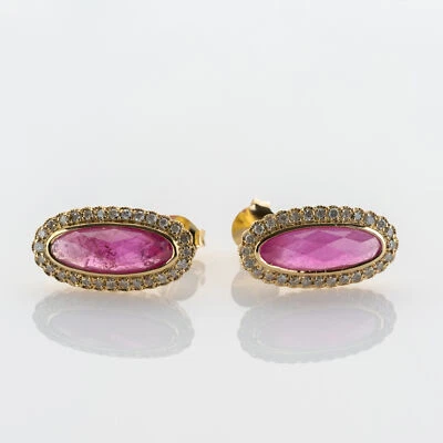 14k gold ear studs with rubies and diamonds - Image 1 of 4