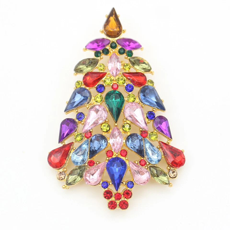 2 PIEZAS/LOTE Broches de Árbol de Navidad con Estrás Broche de Vacaciones de Cristal Prendedor para Regalo Foto 1 de 4