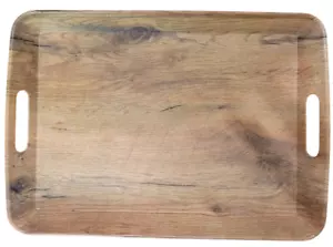 Rustic Farmhouse Faux Wood Grain Rectangle Tray with Handles 18.5" x 13" - Picture 1 of 2