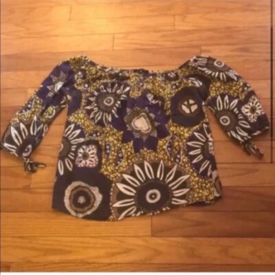 T-Bags 洛杉矶上衣女式中号绿色棕色露肩上衣 — 第 1/4 张图片