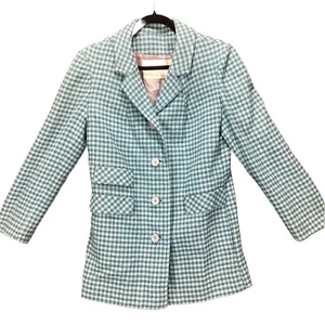 Vtg Pendleton Women's Houndstooth Jacket Blazer Wool Coat Blue 1950s Sz ? M / 10 - Imagen 1 de 14
