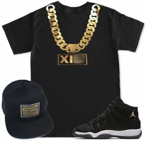 Gold Chain T Shirt & hat to match with Air Js 11 PRM Heiress Stingray shoes - Picture 1 of 2