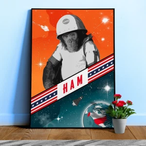 Ham, First chimp in space, USA, 1961 — Vintage space poster, retro space art - Picture 1 of 12