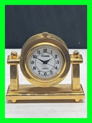 Unique Vintage Brass Mini Desk / Table Clock ~ In Working Condition ~ 2 Of 5 Cover