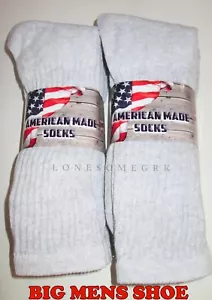 6 Pairs BIG Mens Shoe 12-15 Lightly Cushioned Cotton Gray Crew Socks USA Made - Picture 1 of 5