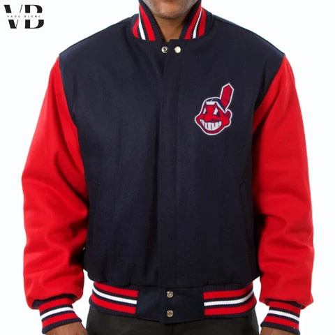Cleveland Indians Navy Blue and Red Letterman Varsity Jacket Cover