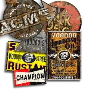ACME STICKER PACK BY VOODOO STREET™, waterproof vinyl, quality, rat look, rusty - Picture 1 of 1
