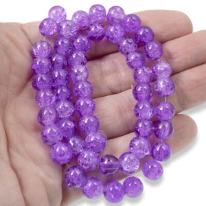 50 Crackle Glass Beads - Light Purple - 8mm Round Bead Pack - Jewelry Supply - Picture 1 of 7