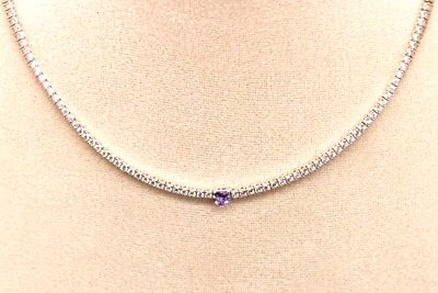 Collana tennis in argento 925 con zirconi A+++ qualità top e cuore centrale - Immagine 1 di 2