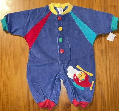 New Corduroy Baby Romper SZ 3-6m Helicopter Teddy Bear Primary Colors Cotton 1pc - Image 1 of 4