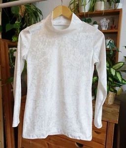 Stehkragen-Shirt Pannesamt Weiß Gr. S/M   handgemacht - Bild 1 von 10