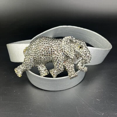 Hebilla de cinturón de elefante con estrás firmada Doreen Ryan tono plateado vintage RARA Foto 1 de 4