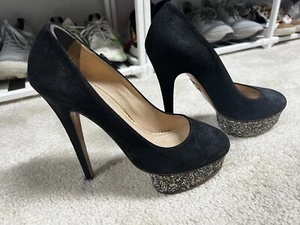 CHARLOTTE OLYMPIA  DOLLY BLACK SUEDE WITH CRYSTALS 39EU / US 8.5- 8 - Picture 1 of 7