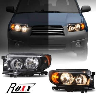 Fits for 2006-2008 Subaru Forester Headlights Set Black Performance Clear Lens - Image 1 of 4