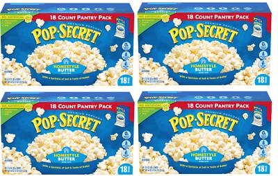 (Paquete de 4) Palomitas Pop Secret Microondas Estilo Hogar Sabor Mantequilla 3 OZ - 18 Ct Foto 1 de 4