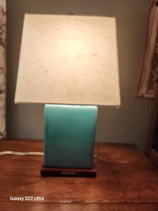 Ralph Lauren Blue Table Lamp Crackle Porcelain W / Wood Finial & Shade - Picture 1 of 4
