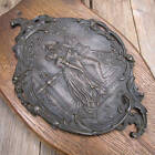Old Bronze / Brass Decorative Plaque on Wood Display Piece / Wall Hanging