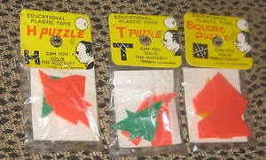  VARIETY STORE TOY MINT IN PACKAGE 4 PLASTIC PUZZLE EDUCATIONAL 1960'S - Imagen 1 de 6