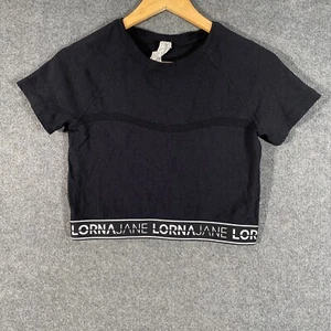 Lorna Jane Shirt Womens Small Black Top Ribbed Knit Fitted Crop Yoga Ladies Z234 - Picture 1 of 9