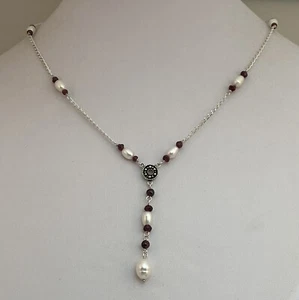 "Collar princesa amatista y perlas italianas de plata de ley 925 KC joyería de 16""" - Imagen 1 de 9