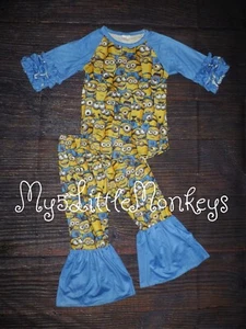NEU Despicable Me Minions Mädchen Shirt & Glocke Hose Boutique Outfit Set Größe 5-6 - Bild 1 von 3