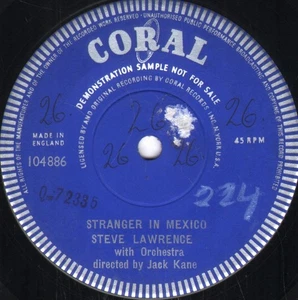 Steve Lawrence Stranger In Mexico 7" vinyl UK single sided demo - writing and - Picture 1 of 1
