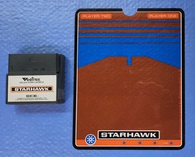 Vectrex Starhawk game cartridge, screen overlay, and manual
