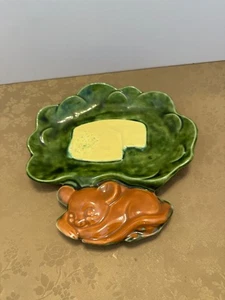VTG Hand-Painted Ceramic Chees Plate W/Sleeping Mouse Initialed - Picture 1 of 11