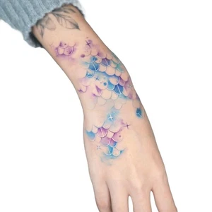 Pegatinas tatuajes temporales escala sirena, tatuajes temáticos de sirena pegatinas fiesta - Imagen 1 de 8