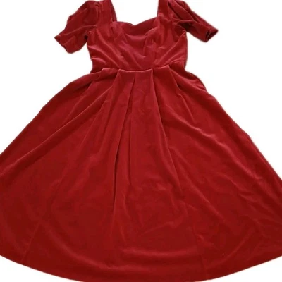 Vtg Laura Ashley Red Velvet Maxi Dress Sz 12 Bows,SS Made In Great Britain  - Image 1 of 4