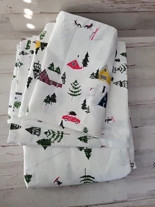 West Elm Organic Holiday Ski Lodge King Flat Sheet 2 Pillowcases King No Fitted  - Picture 1 of 6