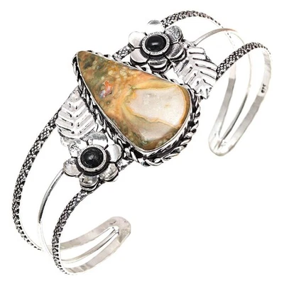 Pulseras brazalete de 7"" ajustables para joyería étnica de jaspe de la selva tropical Foto 1 de 4